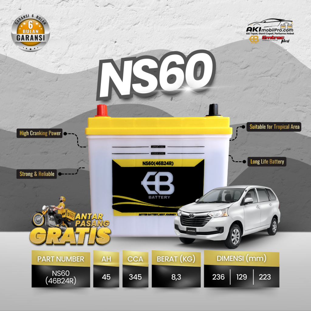 AKI BASAH MOBIL EB BATTERY DC NS60 (46B24R) (NS60)