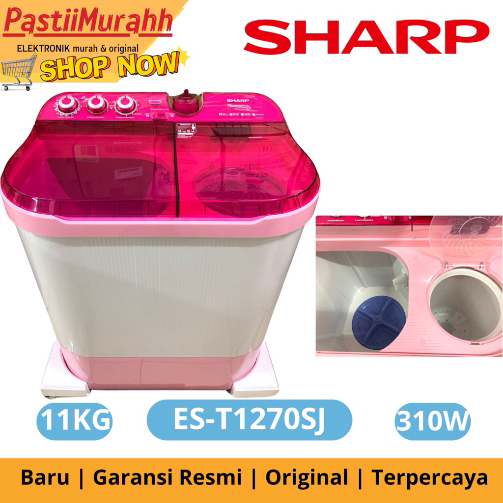 SHARP MESIN CUCI DUA TABUNG ES-T1270 SJ (11KG) / ES-T1070 SJ (10KG) HIJAB SERIES GARANSI RESMI