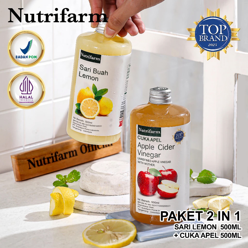 

CUKA APEL SARI LEMON PAKET 2 IN 1 ORIGINAL / APPLE CIDER VINEGAR / CUKA APEL 500ML DAN SARI LEMON 500ML