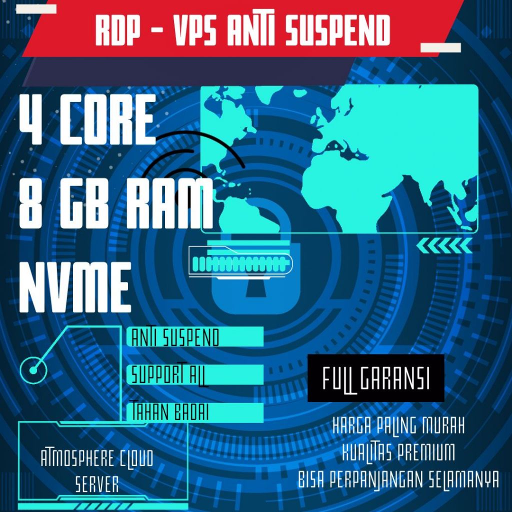 RDP / VPS Ram 8GB 4 Core / 4 Vcpu Ram 8 GB Bulanan Mingguan Harian Murah Windows / Linux Full Admini