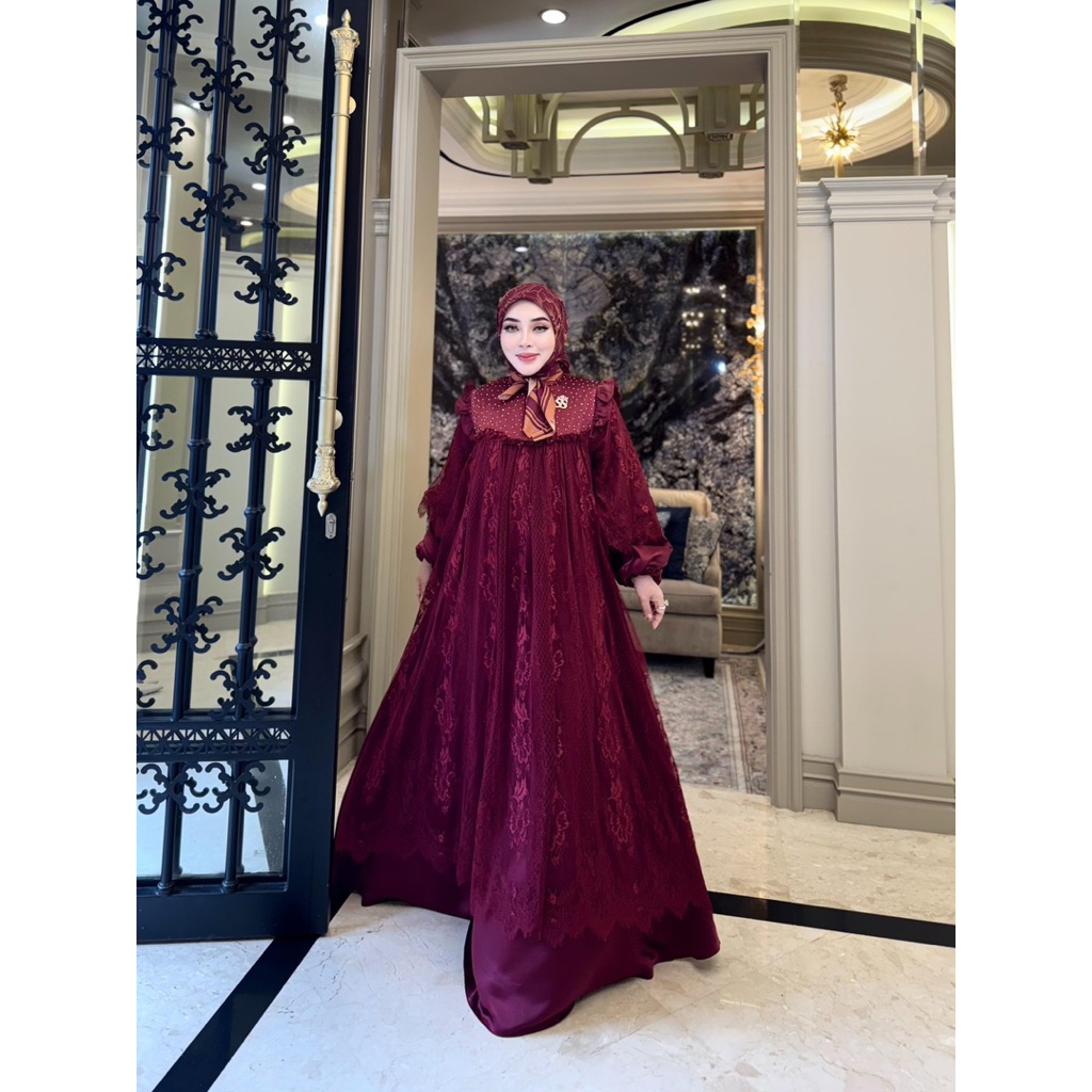 Dress polos brokat + hijab Shellasaukia original