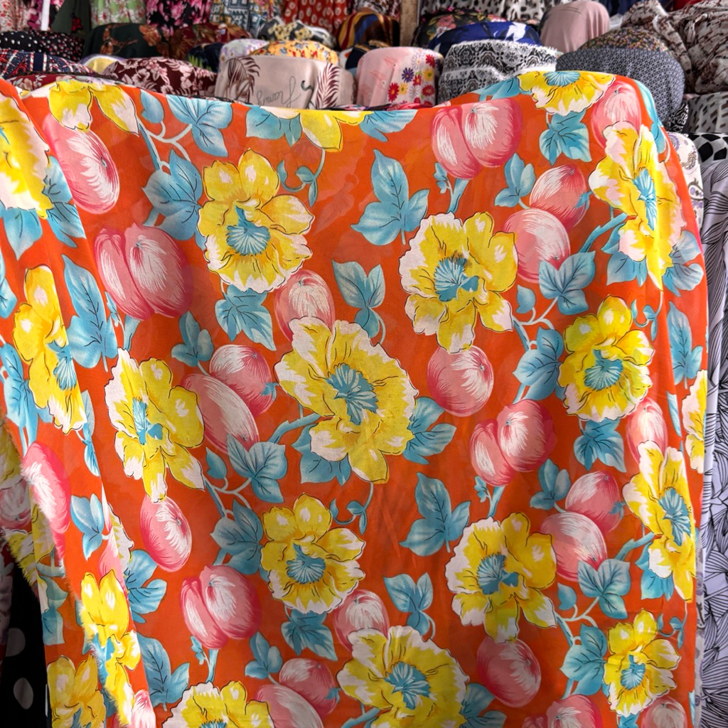 Kain Sifon Motif Bunga - kain chiffon premium motif - kain sifon ceruty motif bunga - kain ceruti Ba