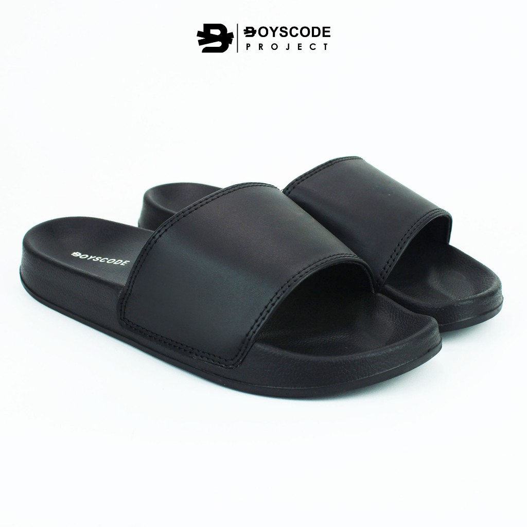 BOYSCODE Sandal Selop Karet EVA Polos Hitam Fullblack Pria Wanita / Sandal Slide / Sandal Slip On / 