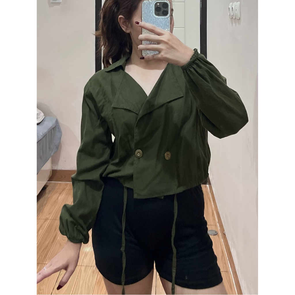 PRELOVED HIJAU ARMY BLAZER | BLAZER CROP TOP