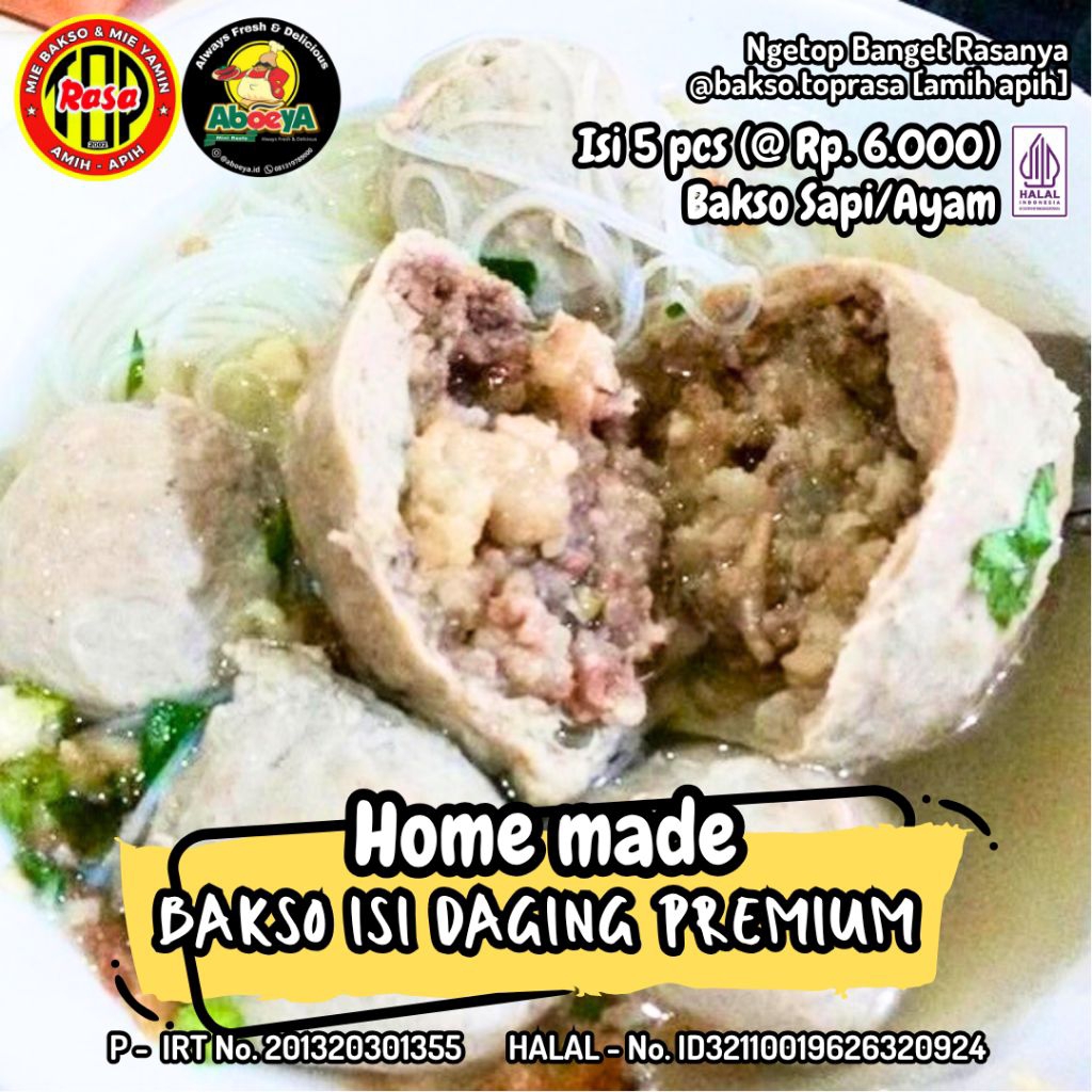

Frozen Bakso Isi Daging Premium Besar Bakso Daging Sapi/Ayam Besar Isi Daging Premium [isi 5pcs] Free Bumbu Kuah Kaldu