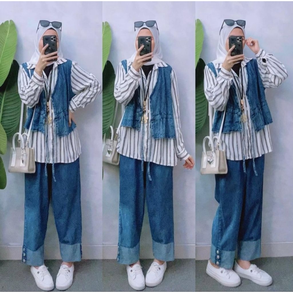 Set Jeans Rompi White Wanita
