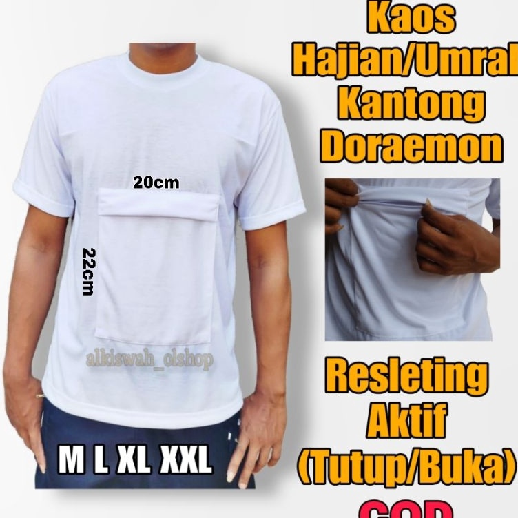 KAOS OBLONG KANTONG DEPANKANTONG DORAEMON KAOS HAJIUMRAH PRIA DEWASA