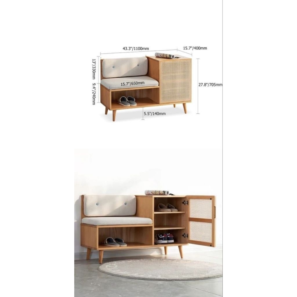 BANGKU RAK SEPATU KAYU JATI