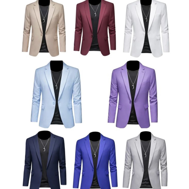 Cod  JasBlazer Pria  Slimfit  Jas Polos Pria  Hitam Hijau  Ungu Biru Formal Non Formal