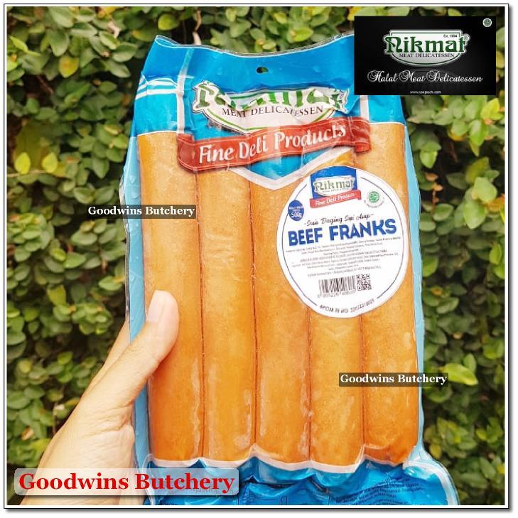 

NIKMAT 500g 5pcs BEEF FRANKS JUMBO SAUSAGES frozen 7" 18cm Halal Delicatessen Soejasch Bali