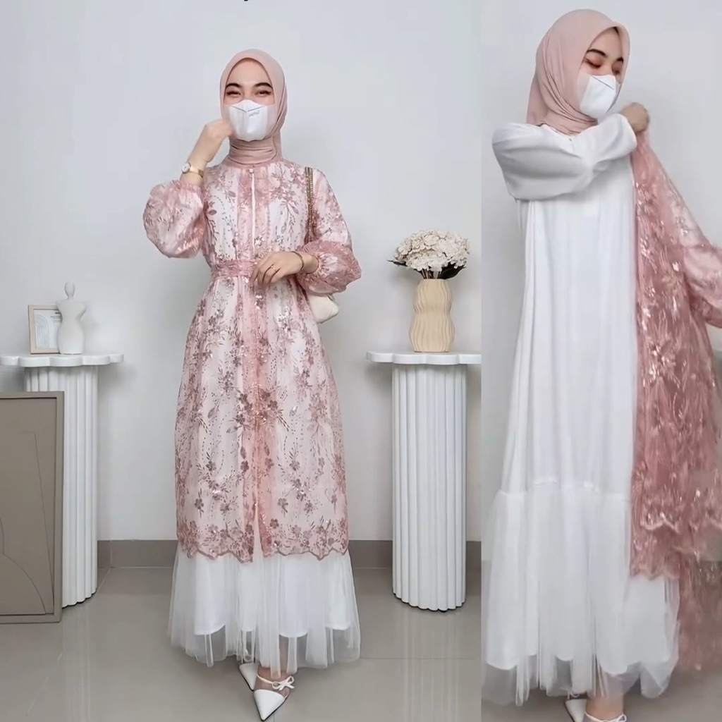 Aliyah Dress Gamis Brukat BKT - Baju Kondangan Gaun Busana Muslim Wanita Dewasa Remaja Mewah