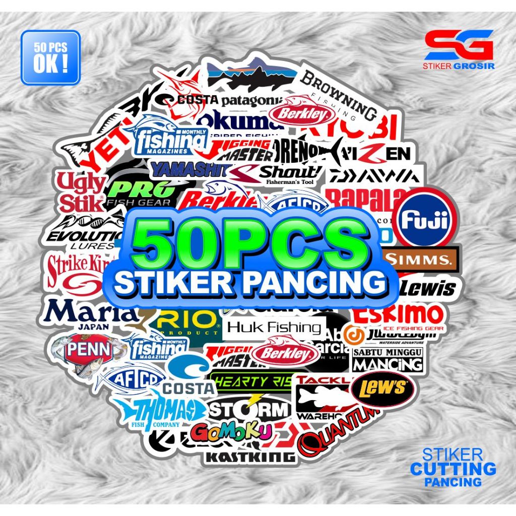 

Stiker Mancing Mania Brand, Sticker Pancing Merk brand terkenal cutting bahan bagus awet dan anti air untuk tackle box kotak lure murah