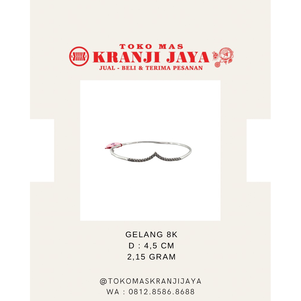 gelang tangan kroncong oval bangle emas putih 8k