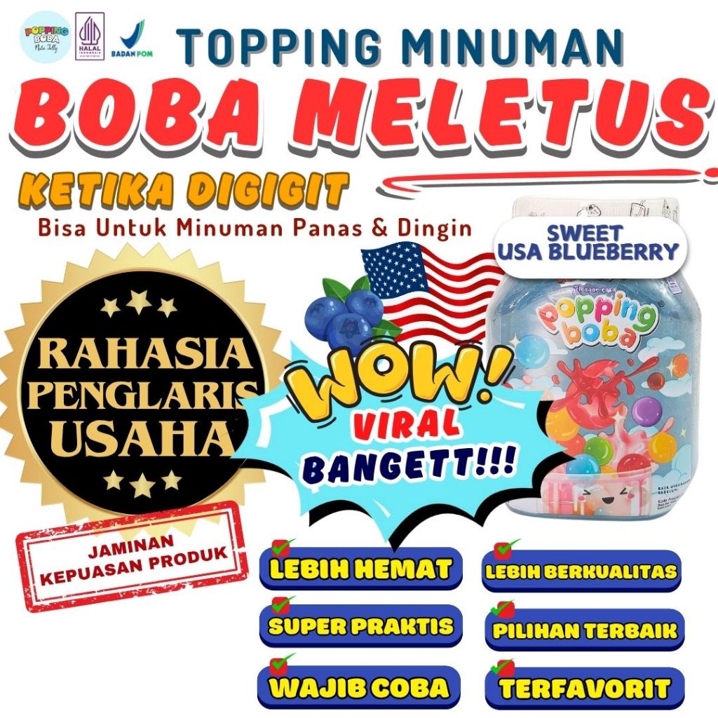 

Boba Meletus Dimulut Topping Minuman Instan - Popping Boba Pecah Dimulut Rasa Blueberry 500 Gram | Cocok Untuk Semua Minuman | Popping Boba Nata Jelly