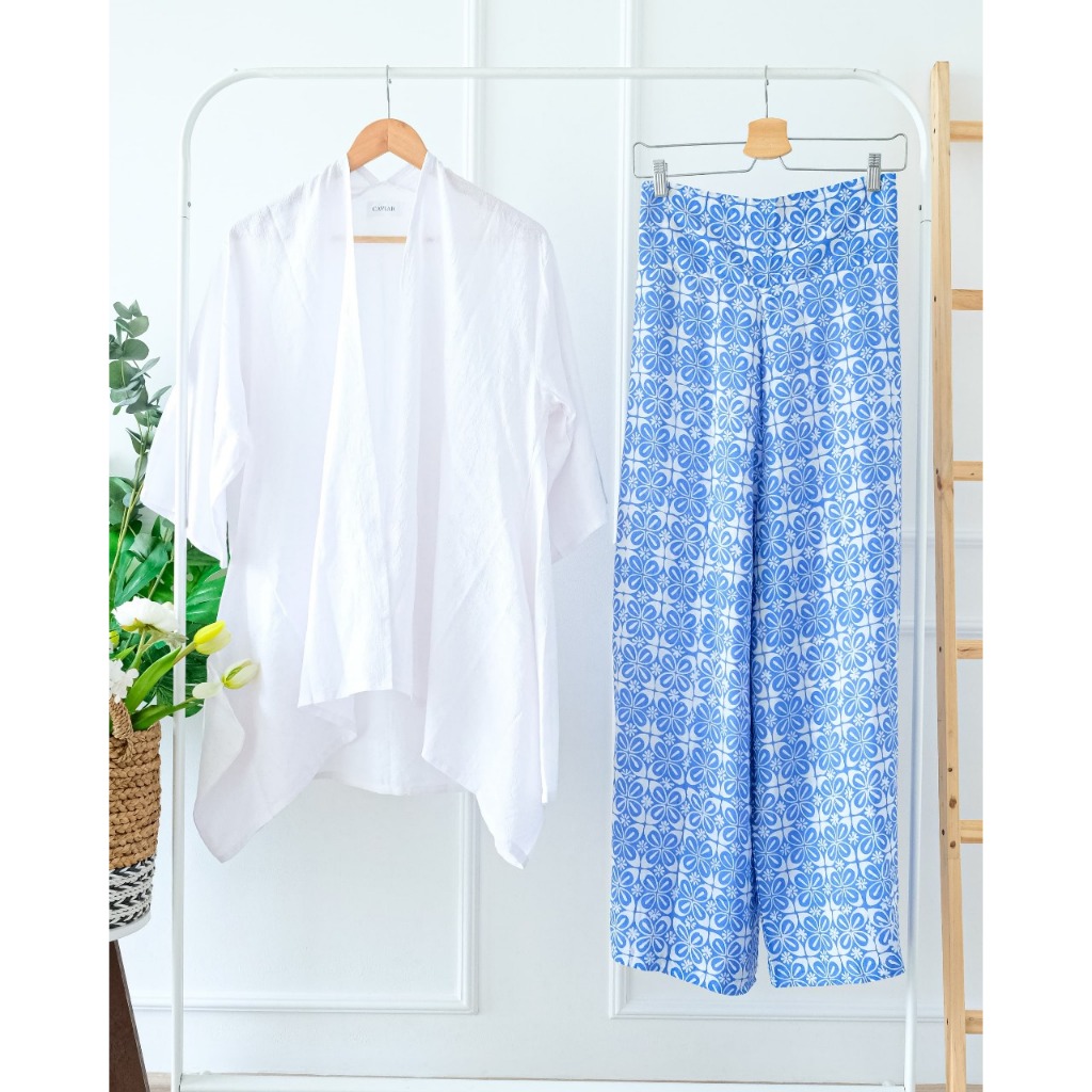 SETELAN OUTER BERLENGAN BATIK ONESET OUTER BATIK KULOT HIGHWAIST CARDIGAN BATIK OUTER PUTIH