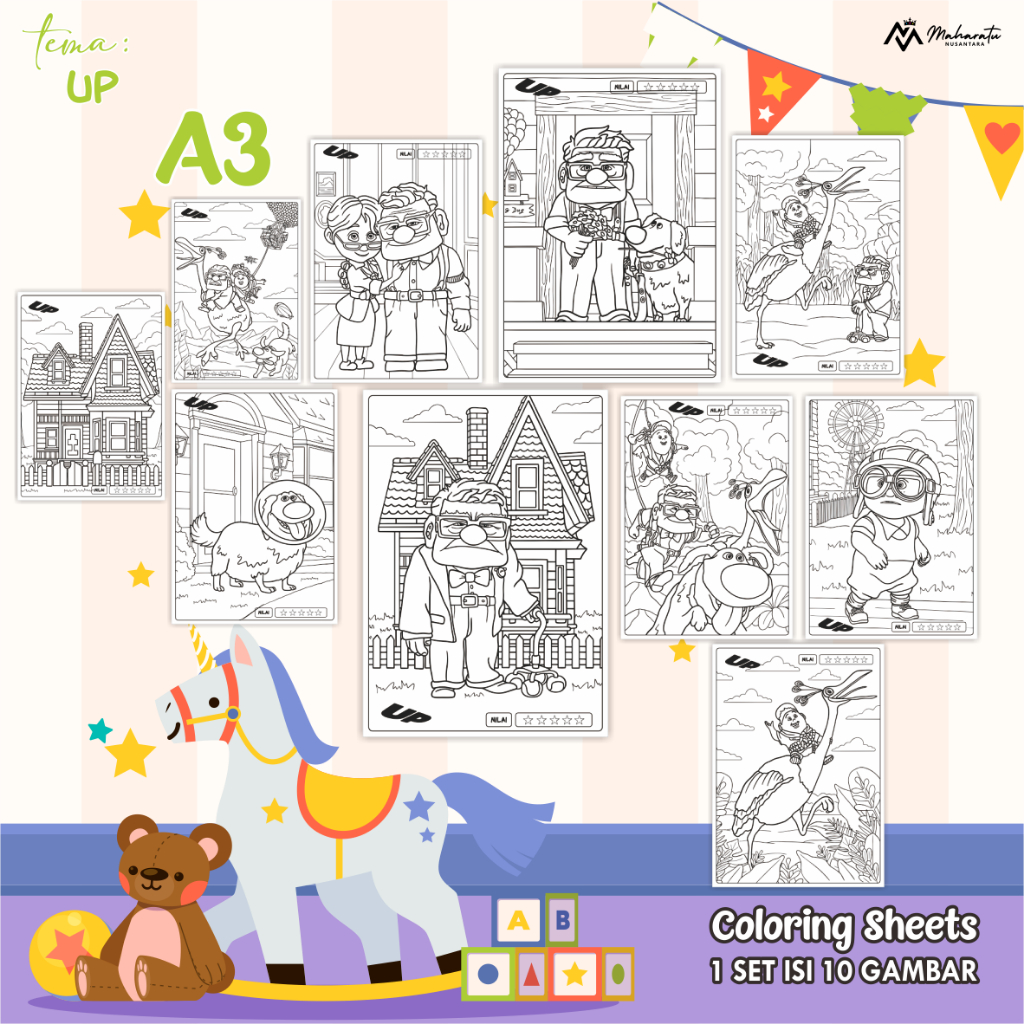 

[A3] KERTAS MEWARNAI TEMA UP - LEMBAR GAMBAR UNTUK ANAK 1 SET - COLORING SHEETS