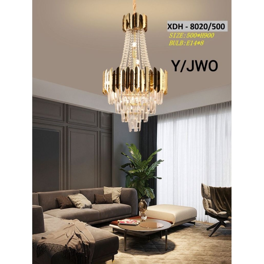 LAMPU GANTUNG HIAS KRISTAL KLASIK MODERN DIAMETER LEBAR 50 CM MEWAH