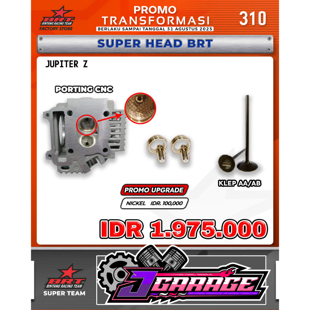 HEAD JUPITER Z - HEAD BRT JUPITER Z / GRATIS PORTING CNC / UKURAN 26/23 / 27/23 / 28/24 / 29/24 / 34