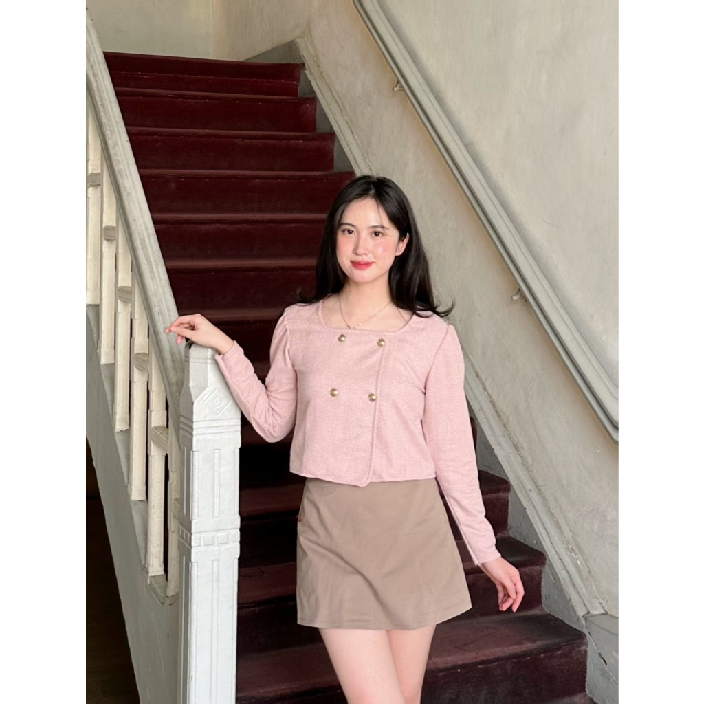 BIG SALE POLA WEAR ALYA BLAZER FRANCH KOREAN TWEED OUTER TOP WANITA KERAH BULAT