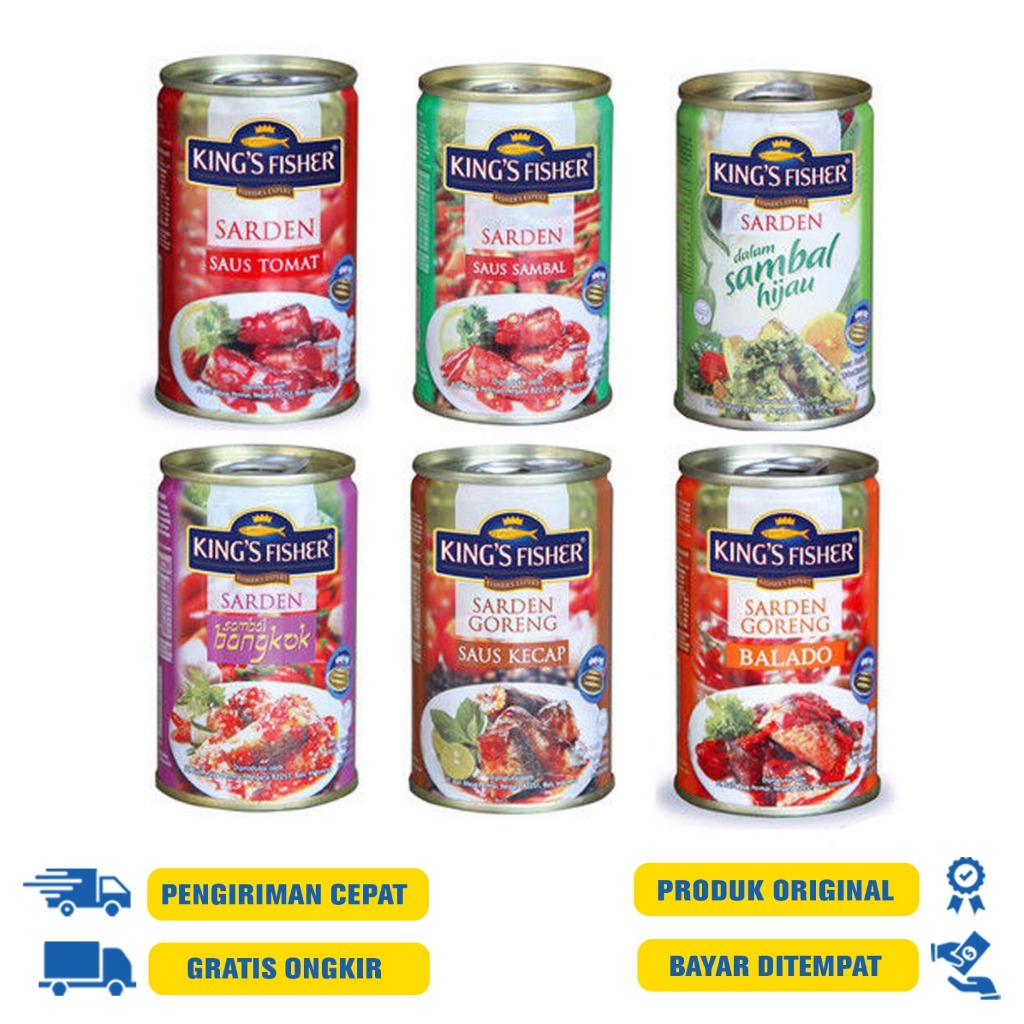 

King Fisher Sarden Kaleng 425 | 155 GRAM -Balado| Sambal Hijau| Saus Tomat|Saus Sambal|Bangkok