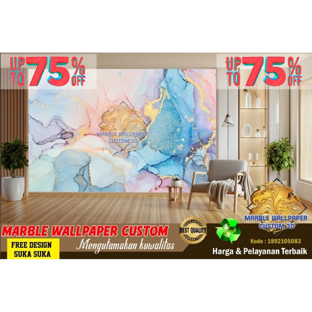 Wallpaper Custom 3D Tema Marmer | Wallpaper Dining Room Marmer | Wallpaper Ruang Makan Marmer | Wall
