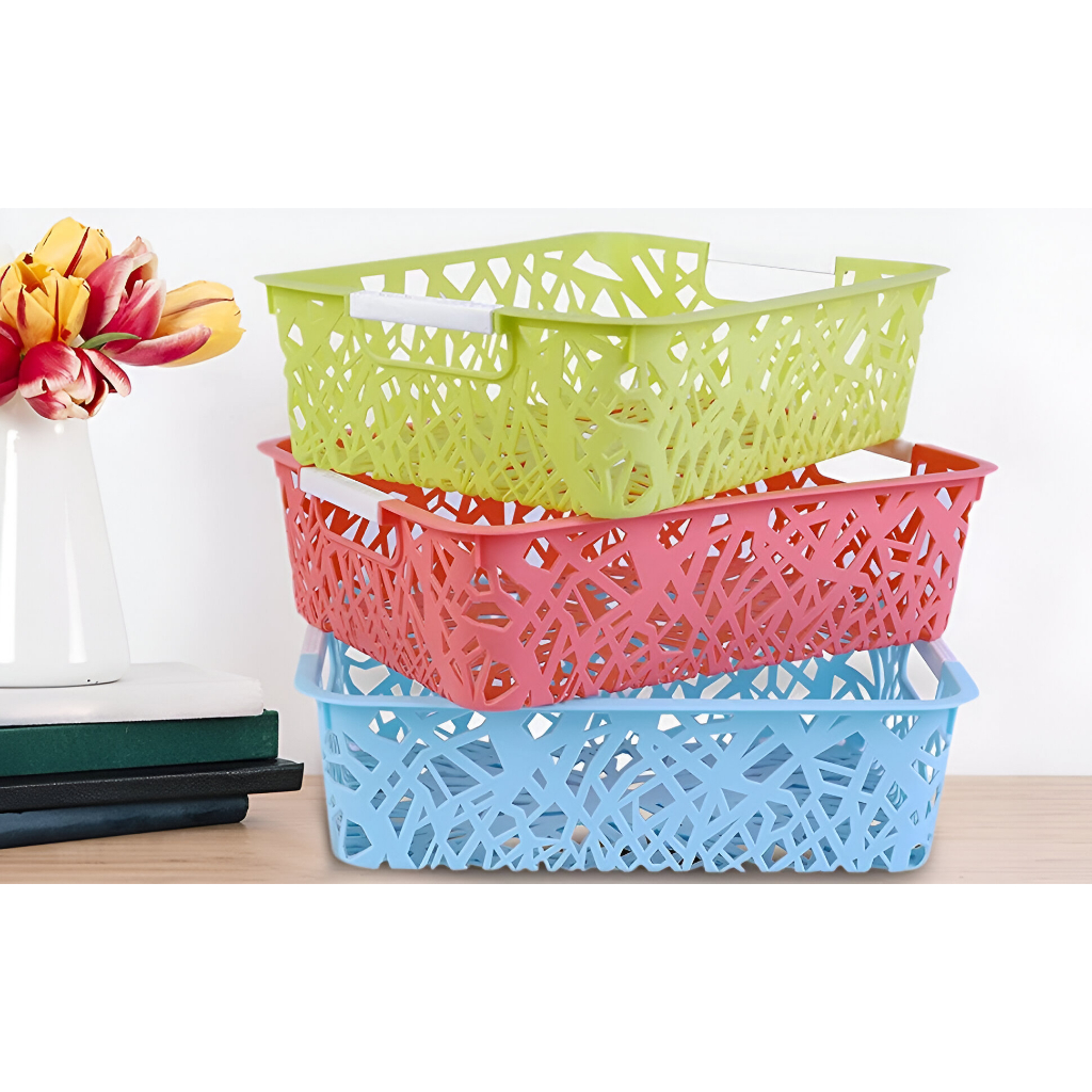 Keranjang Serbaguna MR DIY Anyaman Plastik Ukuran Kecil & Besar | Basket Organizer Unik