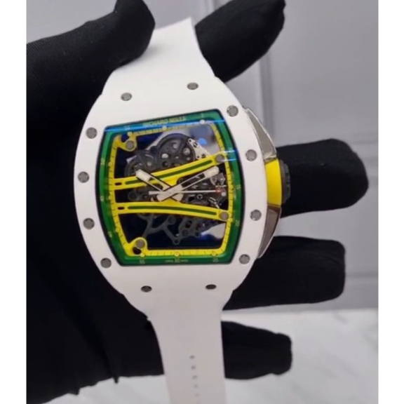 JAM TANGAN RM 61 FULL WHITE ZF SWISS AUTOMATIC RM6101 SWISS CERAMIC CASE RUBBER STRAP