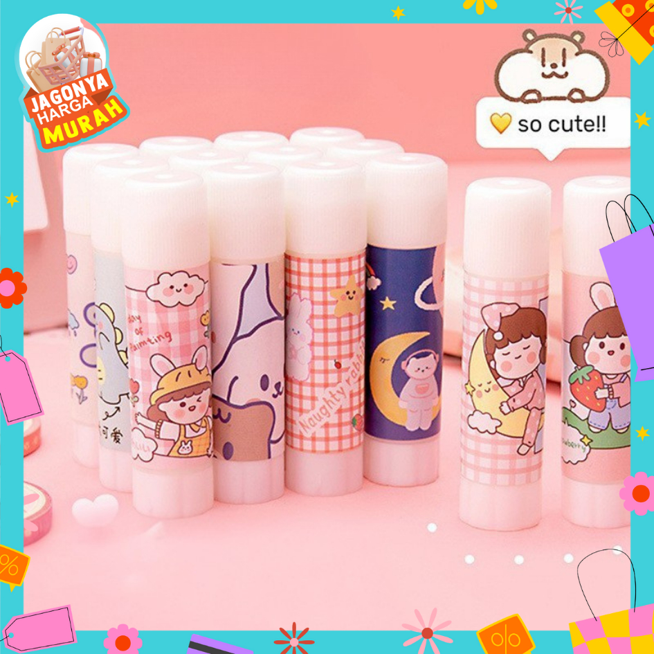 

JHM Lem Perekat Kertas Padat Glue Stick Lem Stik Batang Putar Sekolah Kantor Motif Korea Lucu