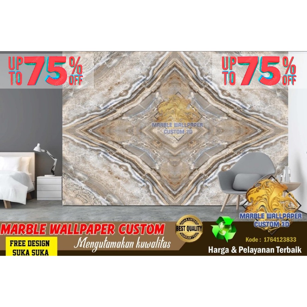 Wallpaper Custom 3D Tema Marmer | Wallpaper Dining Room Marmer | Wallpaper Ruang Makan Marmer | Wall