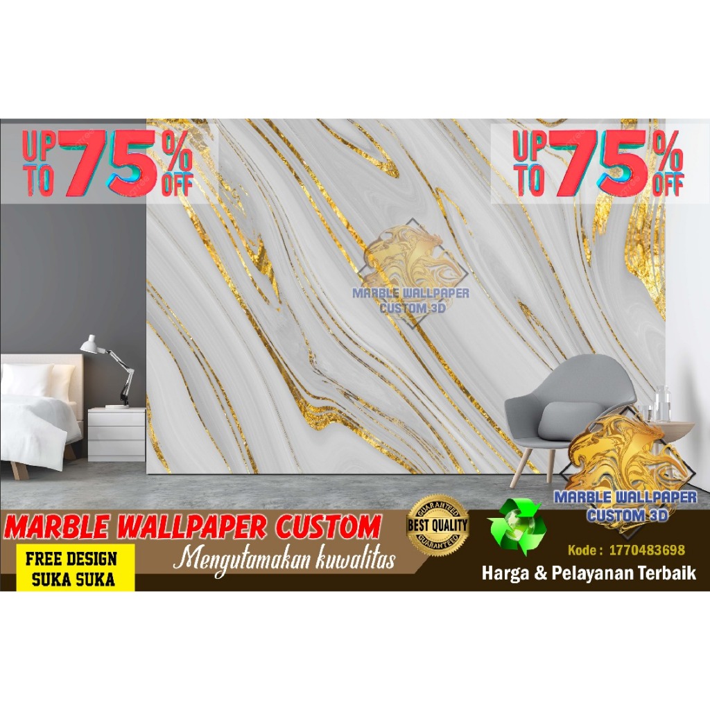 Wallpaper Custom 3D Tema Marmer | Wallpaper Dining Room Marmer | Wallpaper Ruang Makan Marmer | Wall