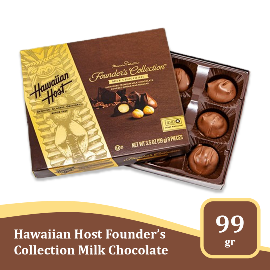 

Hawaiian Host Founder’s Collection Milk Chocolate 99gr / 3.5oz – Cokelat Susu Premium Isi Macadamia