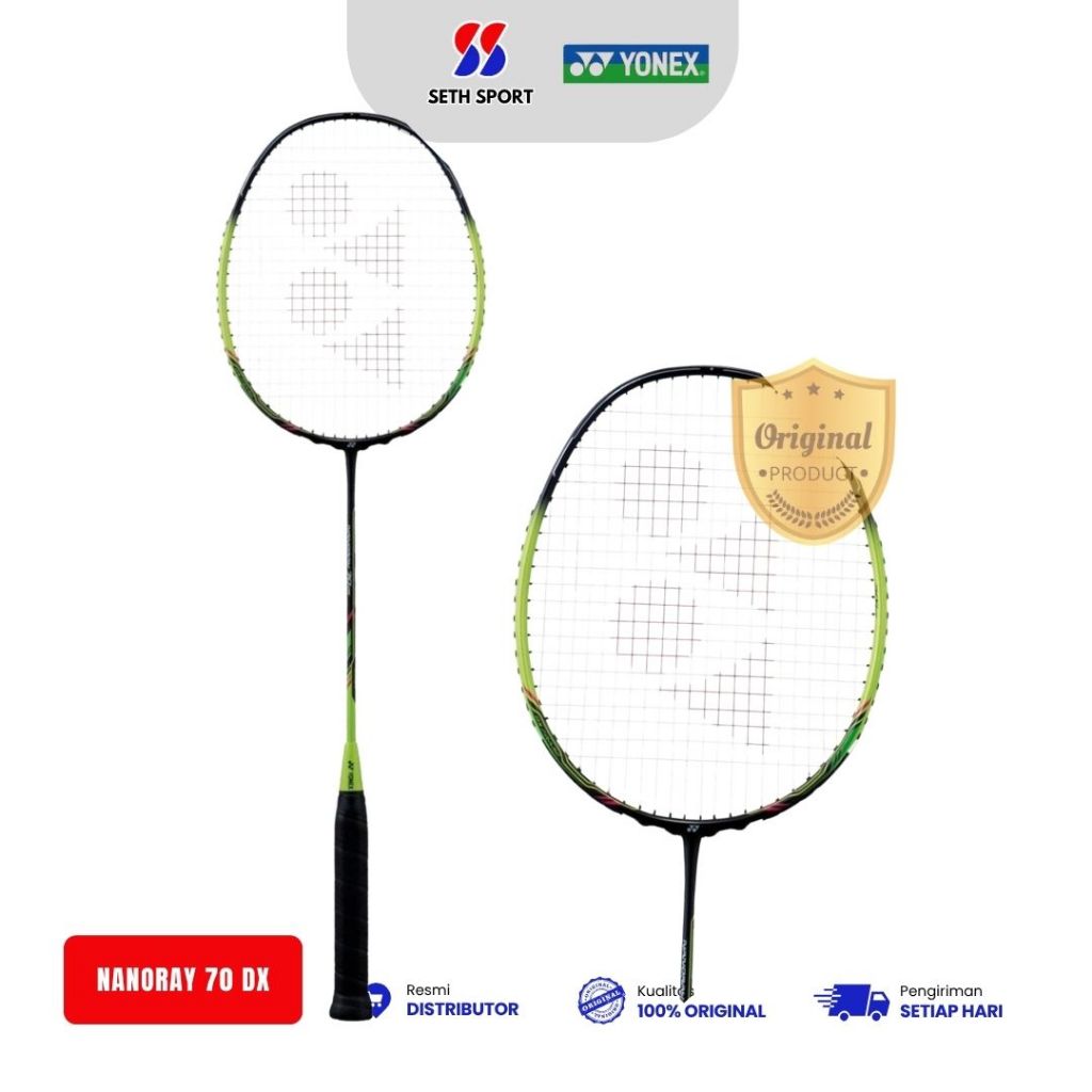 Raket badminton YONEX NANORAY 70DX 4UG5 Black green lime Original - HANYA RAKET SAJA