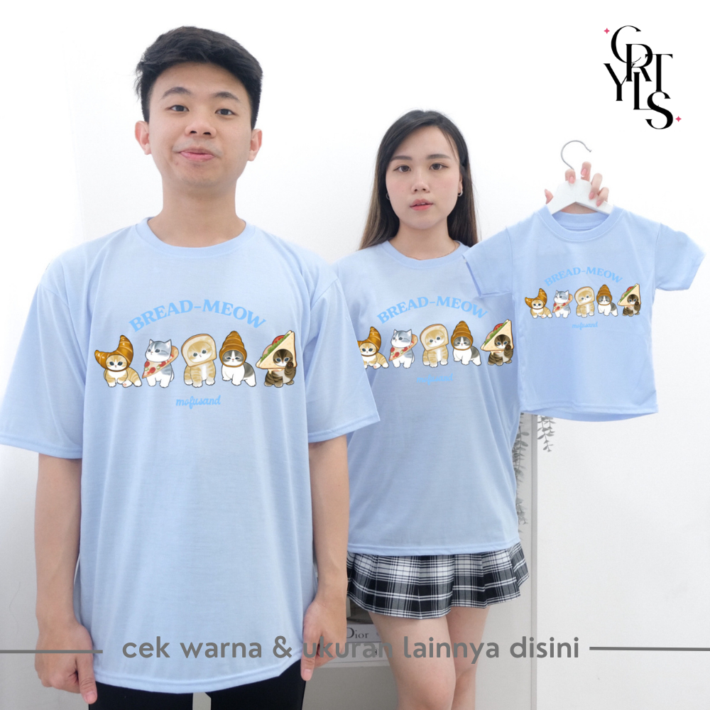 CAROTYLES  Baju Kaos Couple Keluarga MOFU BREAD Wanita Atasan Lengan Pendek Katun Cauple Kapelan