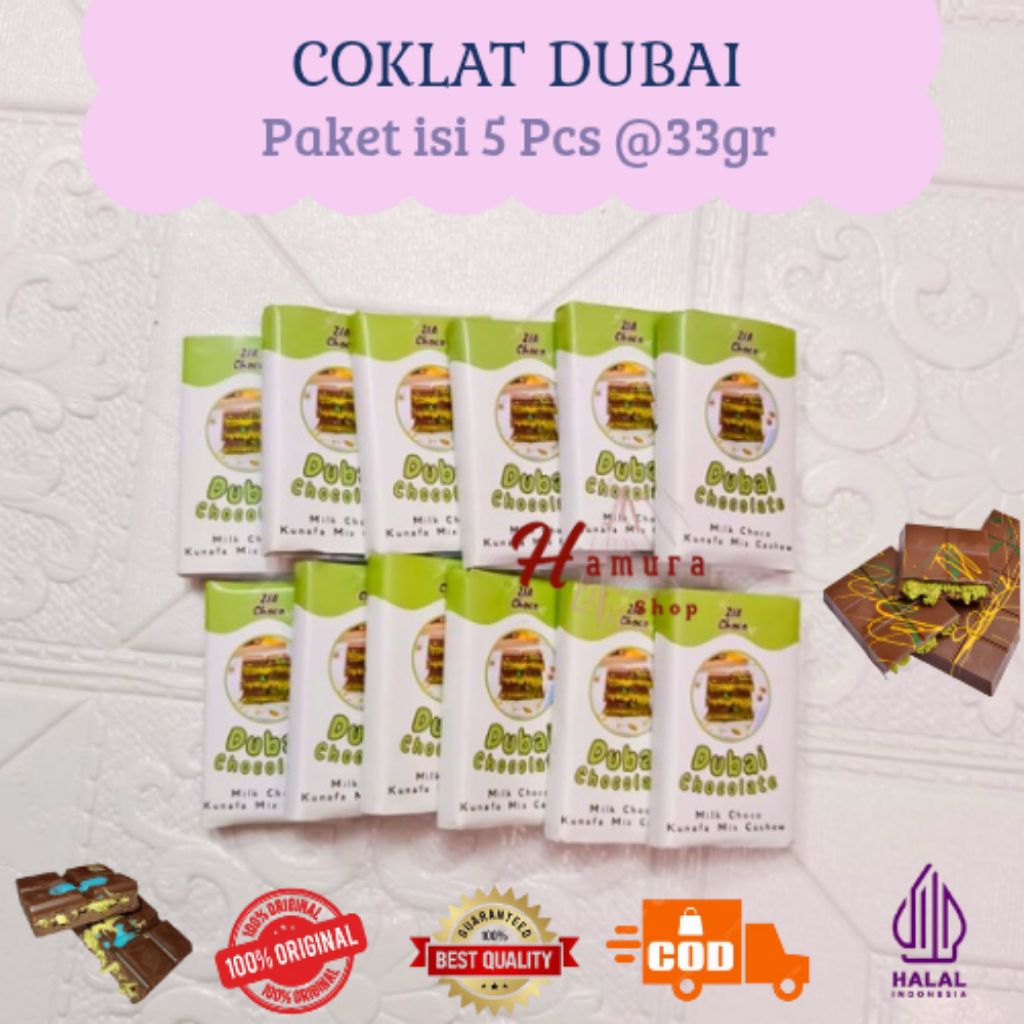 

Coklat Dubai Kunafa Mini 33 Gr Kemasan Icip Isi 5 Pcs Halal