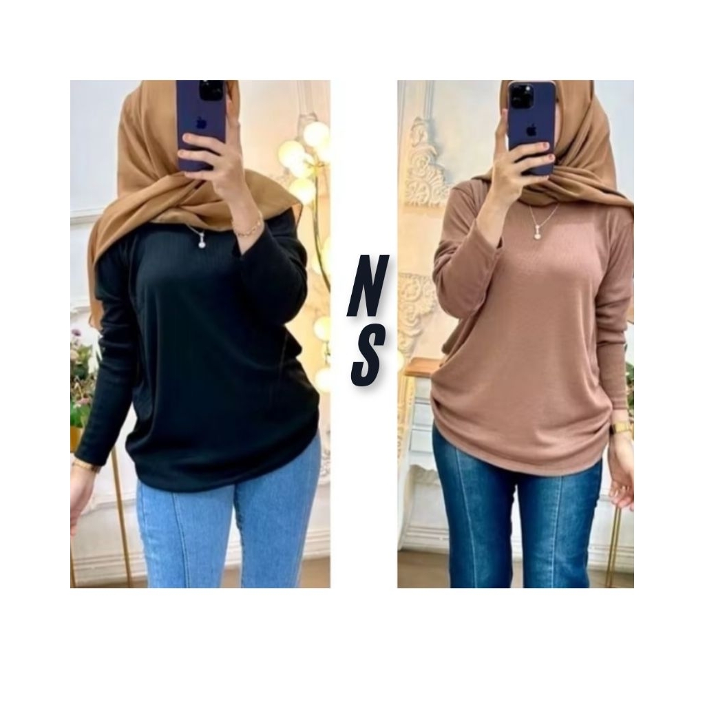 kaos rib premium Korean style/ atasan wanita kaos rib Korean style/ kaos rib lengan panjang Korean s