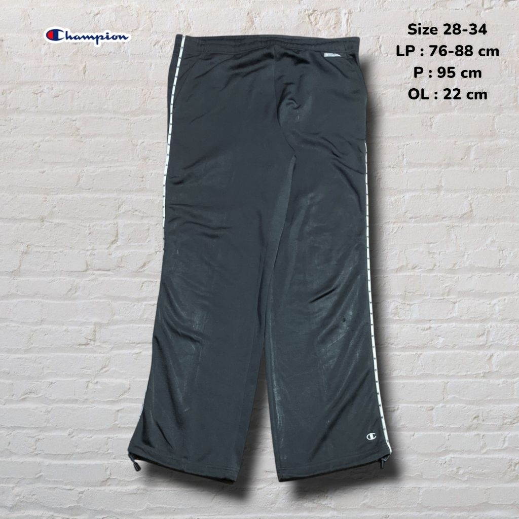 Size 28-34 Celana Panjang Trackpants Champion Grey Side Stripe Original Second Preloved #CJ916