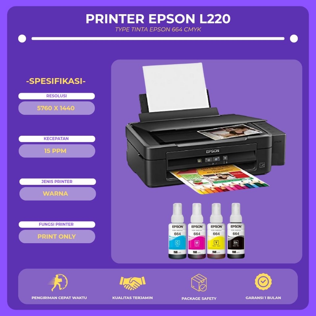 Printer Warna Epson L220 All In One + tinta baru Nozzle Full