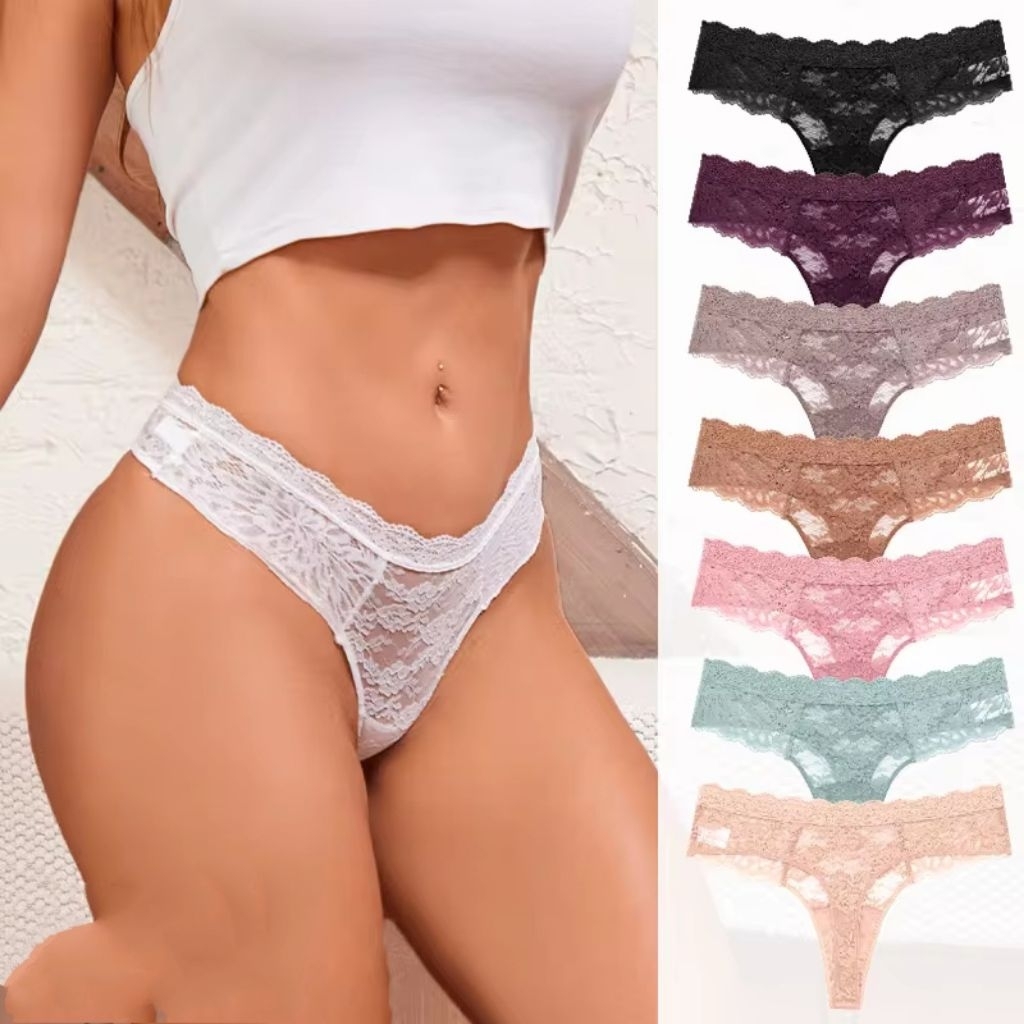 FINETOO FT159 Celana Dalam Wanita Motif Renda Bunga Thong Women Sexy Lace Panty