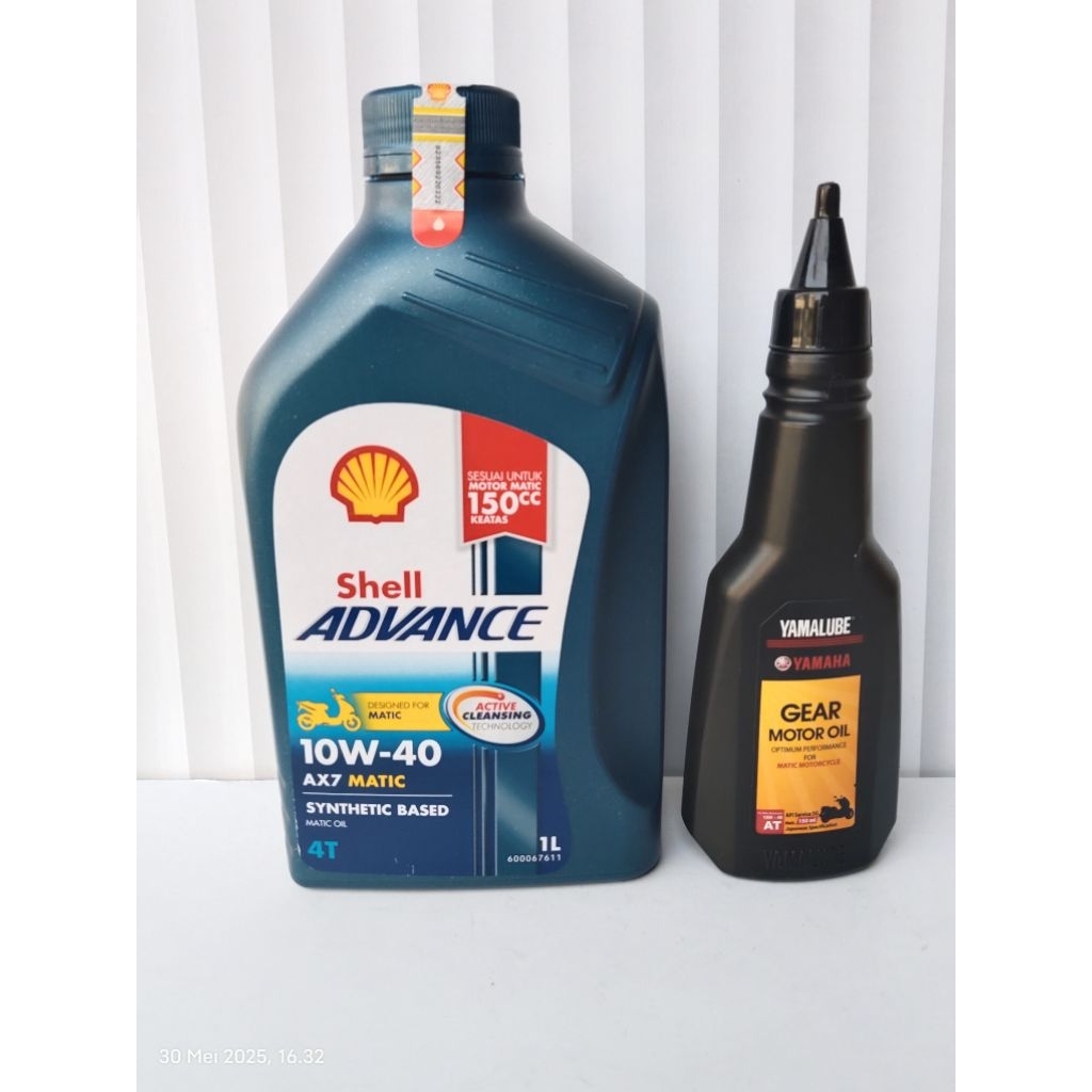 PAKET OLI SHELL AX7 1LITER METIK DAN YAMAHA GEAR BOK 150ML PELUMAS OIL MESIN MOTOR YAMAHA NMAX LAXE 