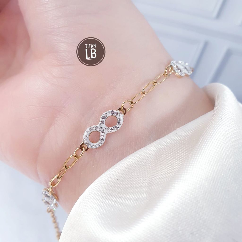 titanium gelang rantai gold permata putih