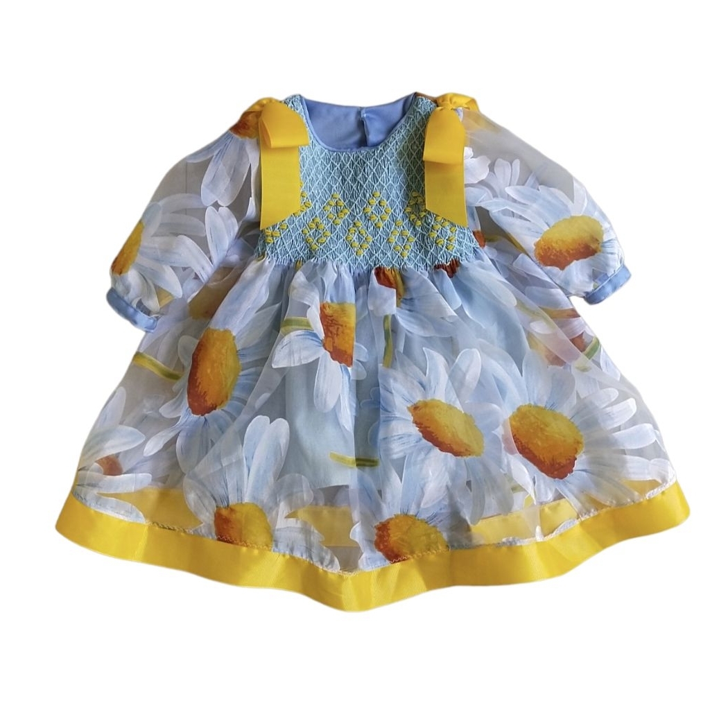 Organza smocked dress anak