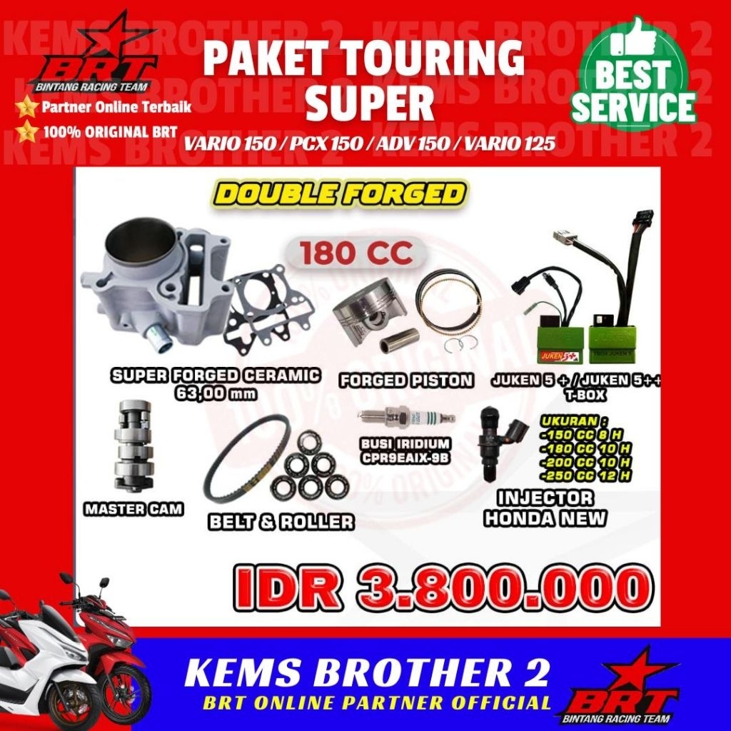 PAKET BORE UP BRT 180 CC VARIO 150 TOURING VARIO 150/PCX 150/ADV 150/VARIO 125 ORIGINAL BRT (Blok Ce