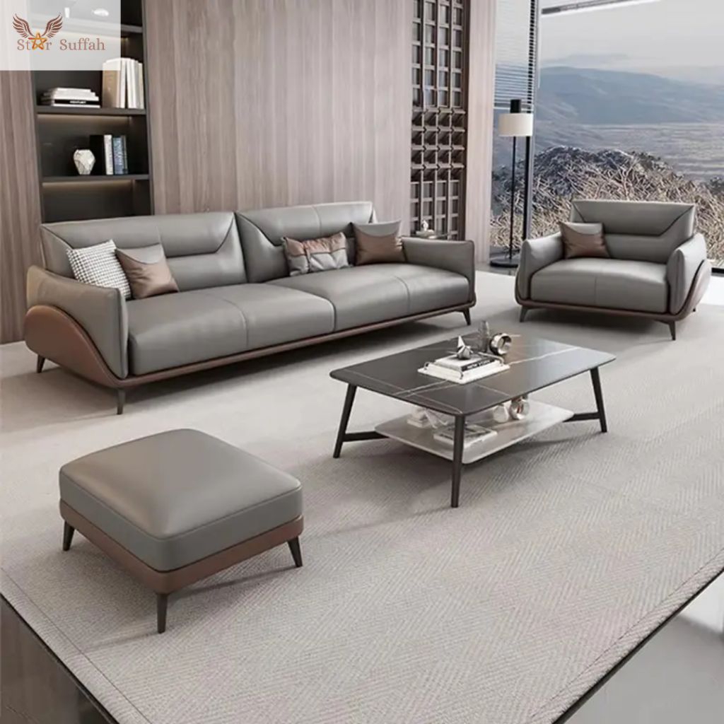 Sofa minimalis model sofa 31 plus puff kursi sofa kulit premium