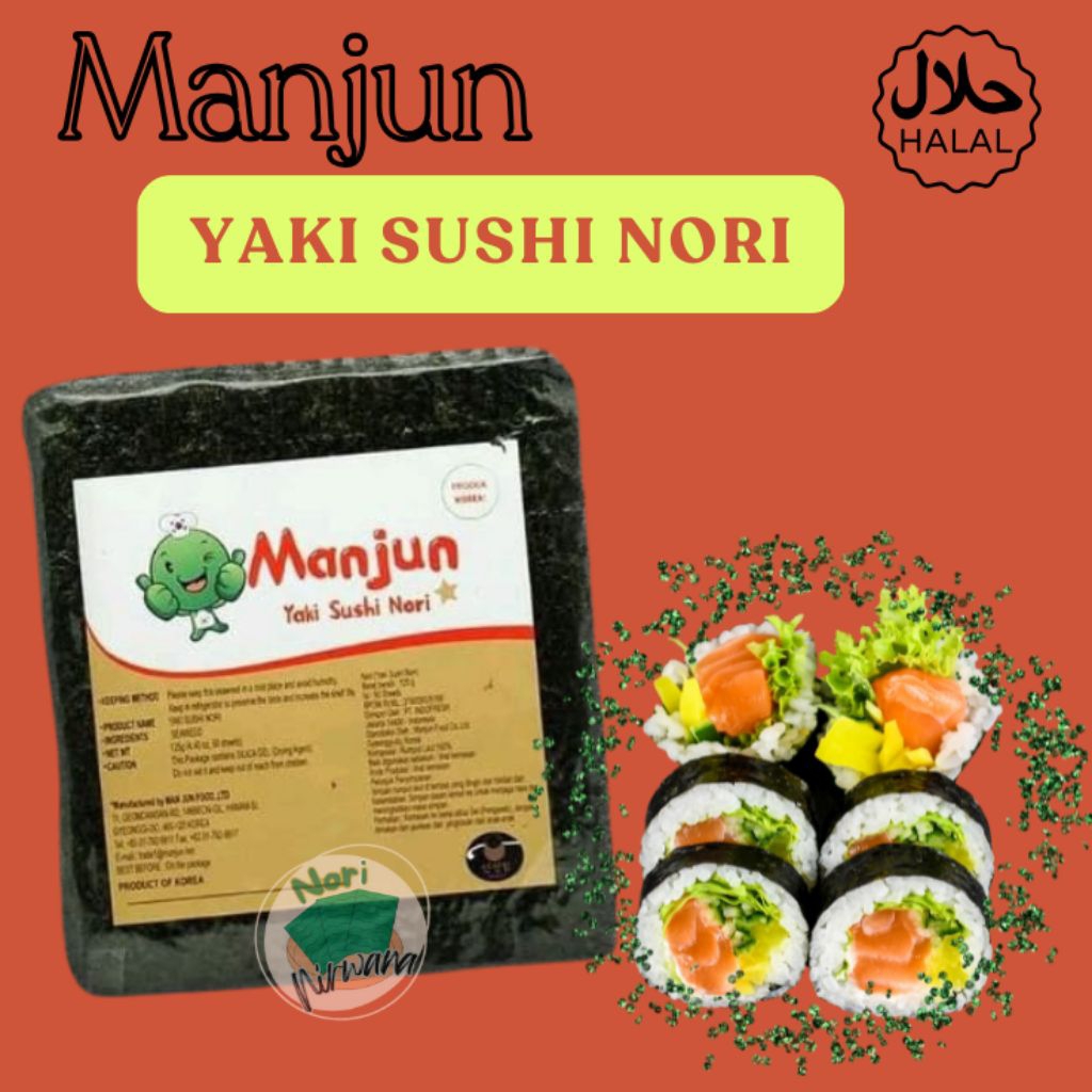 

HALAL MANJUN isi 5 Lembar & 10 Lembar YAKI SUSHI NORI Rumput Laut Seaweed Gimbap