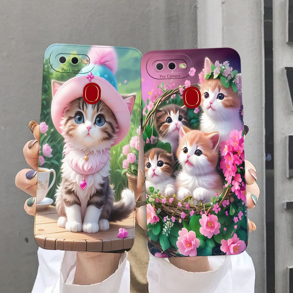 Softcase Untuk Oppo A5S/A7/A12/A11K/F9  - Softcase Gambar Kucing Lucu Imut - Pelindung Hp - Softcase