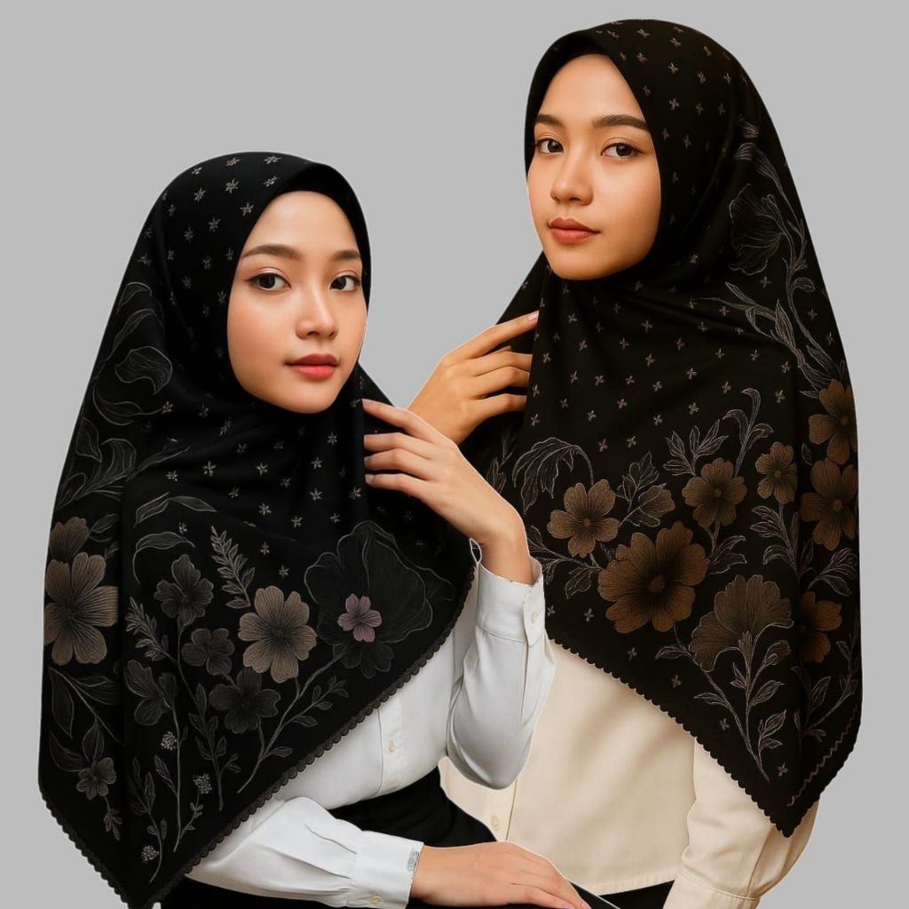 hijab segi empat resleting dagu / kerudunh zipper dagu instan / hijab ziper motif