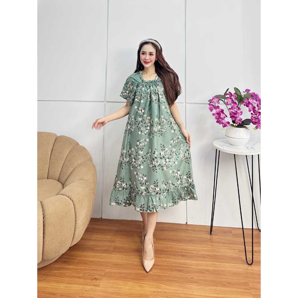 Daster Fuji Andin Pendek Rayon Premium Motif Bunga Sakura Bawah Rempel Kerut Dada Ld 110 ALL SIZE