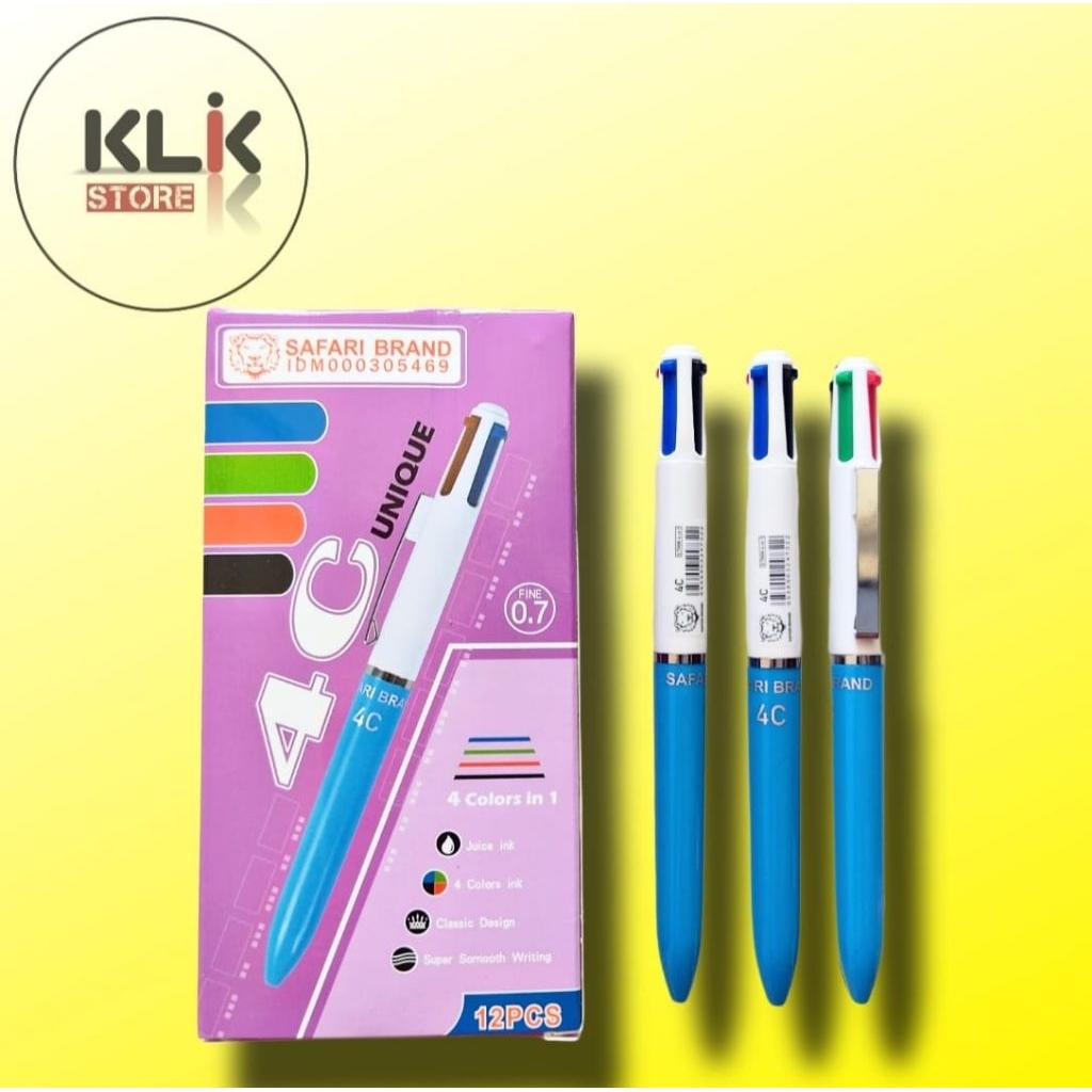 

(Ecer / 1pcs) Pulpen Safari 4 Warna 0.7mm SF-4C / Bolpen Pena Cetekan