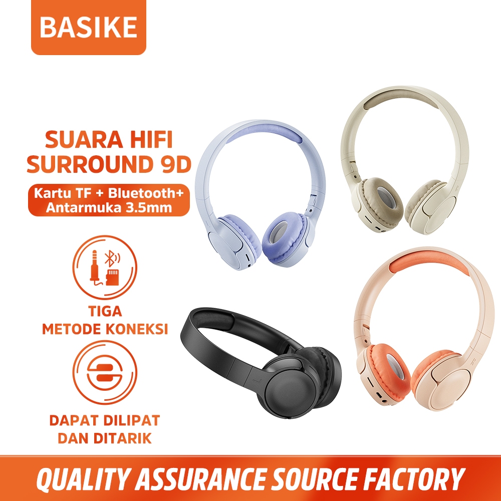 BASIKE Headphone Wireless Bluetooth Headset Gaming 9D HIFI Music Stereo Bass Makaron Original