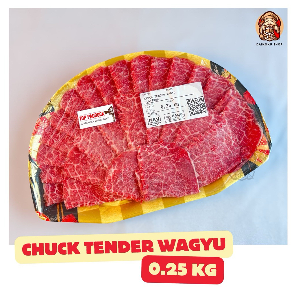 

Frozen Beef Australian CHUCK TENDER WAGYU PLATINUM Yakiniku Cut 250gr & 500gr